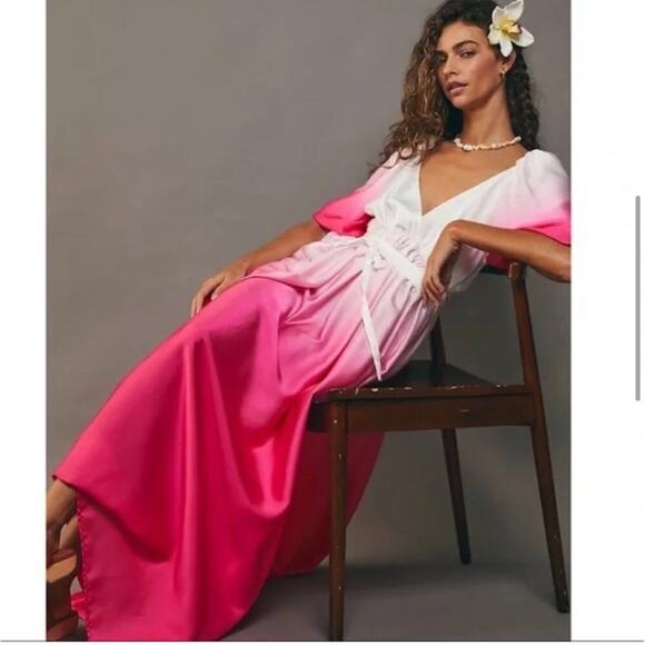 Delfi Collective x Free People Sofia Ombre Dip Dyed Puff Sleeve Maxi Dress - Picture 1 of 8